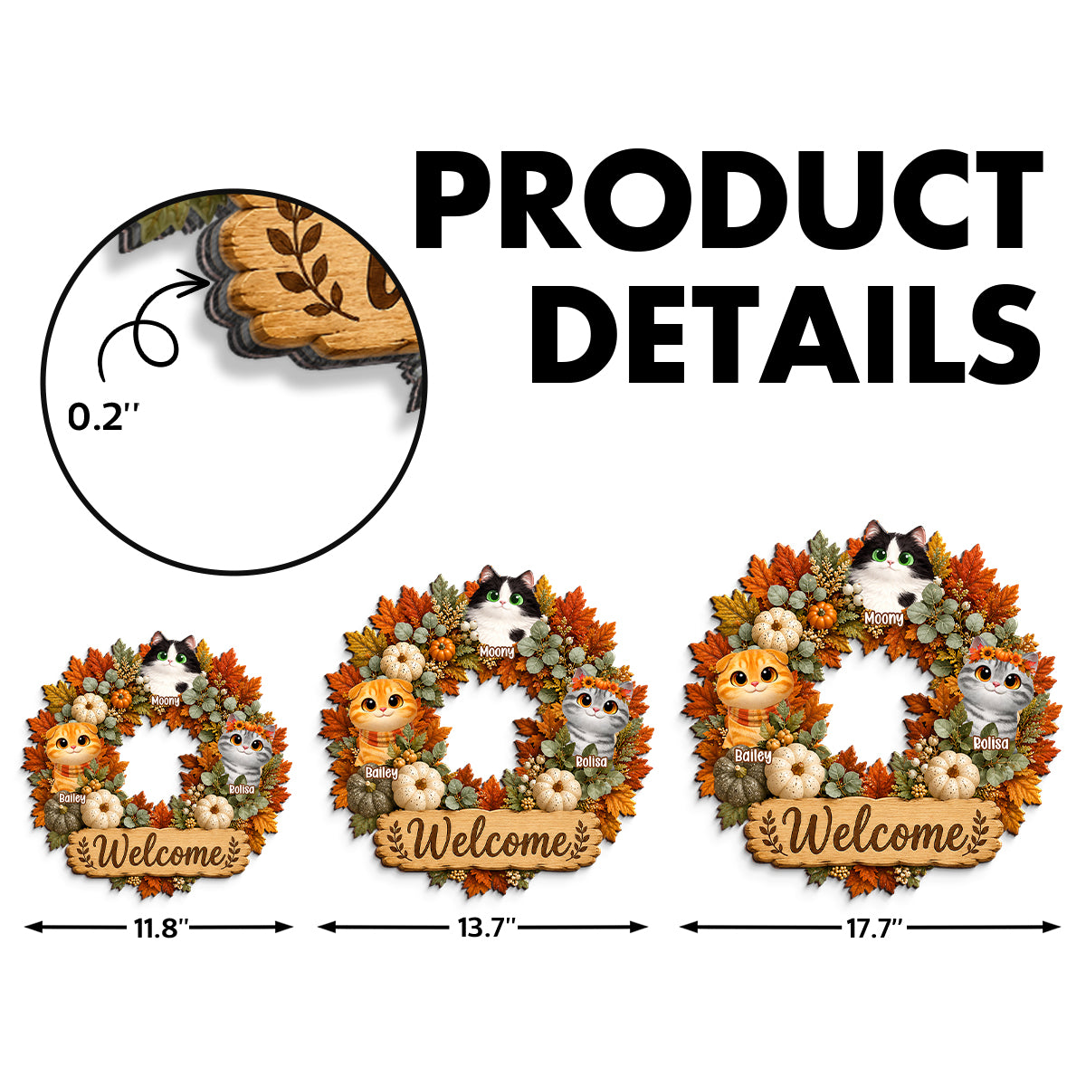 Fall Pumpkin Wreath Cats - Personalized Door Sign - Fall Season Decor Gift, Gift For Cat Lovers