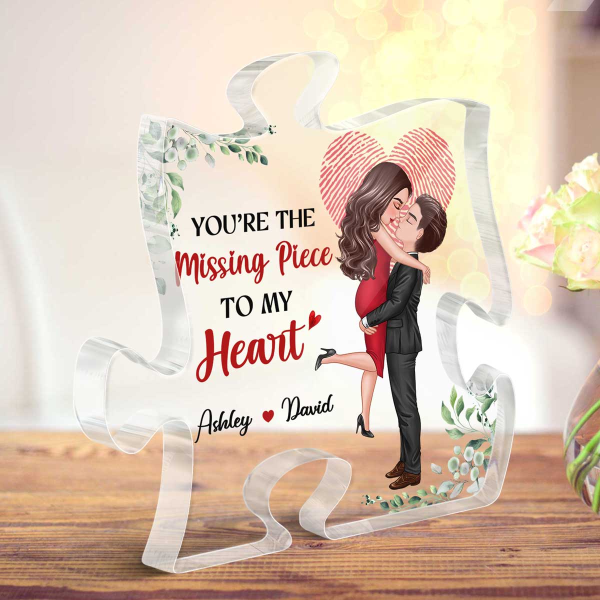 The Missing Piece Couple Heart Fingerprint - Personalized Acrylic Block Plaque