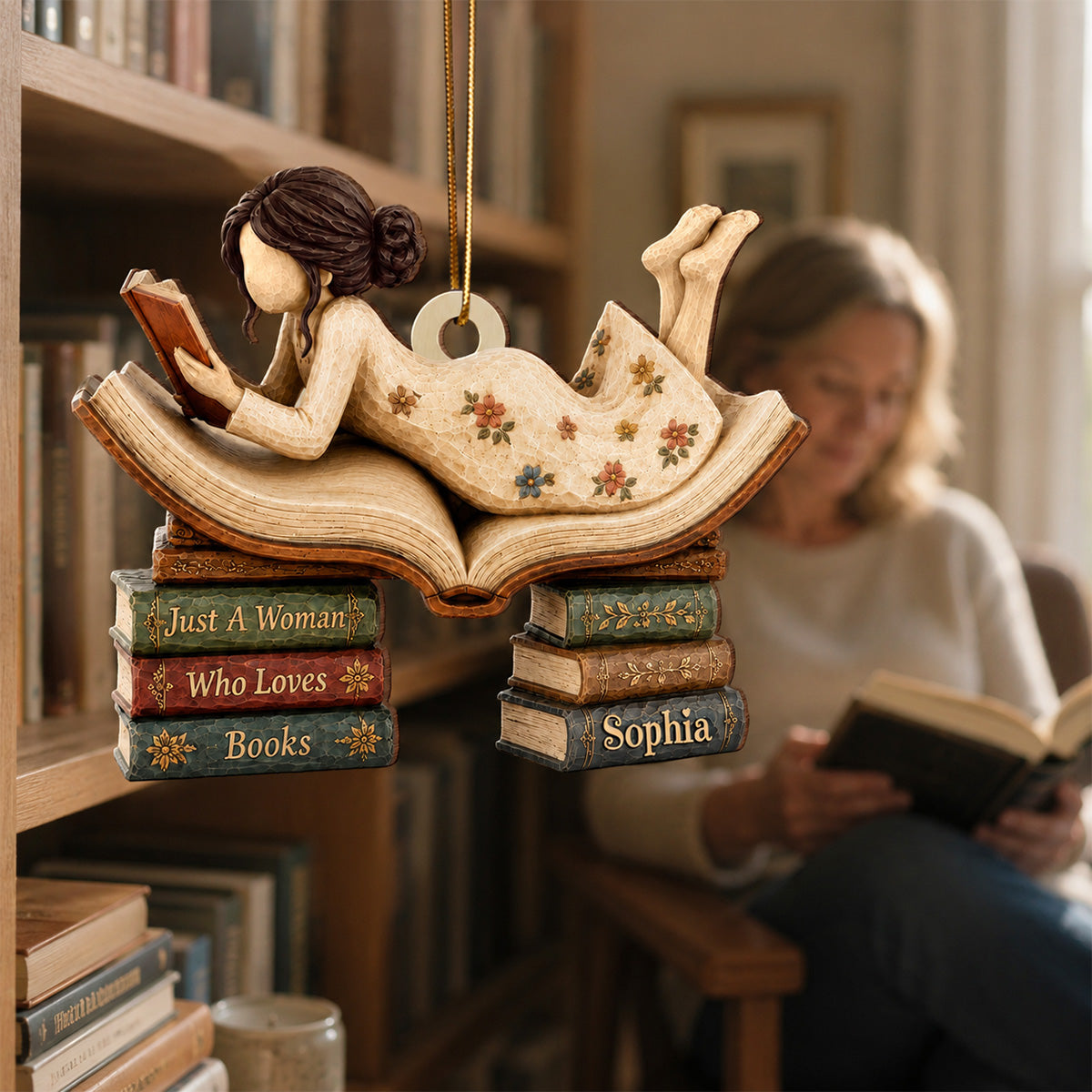Woman Reading Book 2D Flat - Personalized Wooden Ornament - Decor Gift For Book Lover, Bookworm