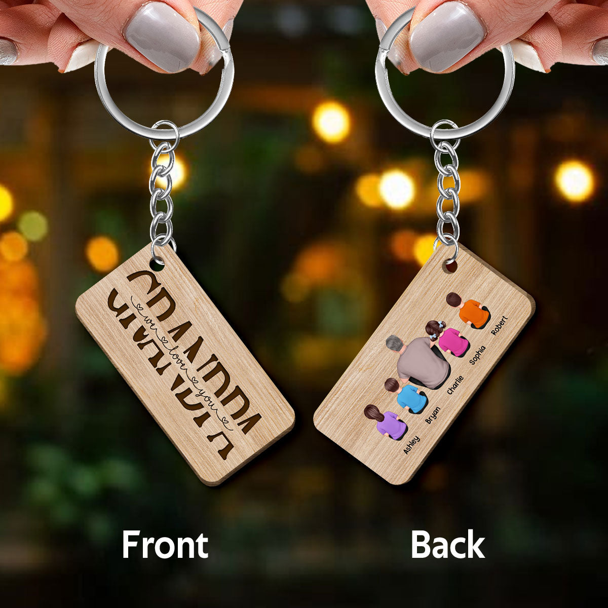 Best Grandpa Ever Back View Man Kids Dog Cat Personalized Wooden Keychain