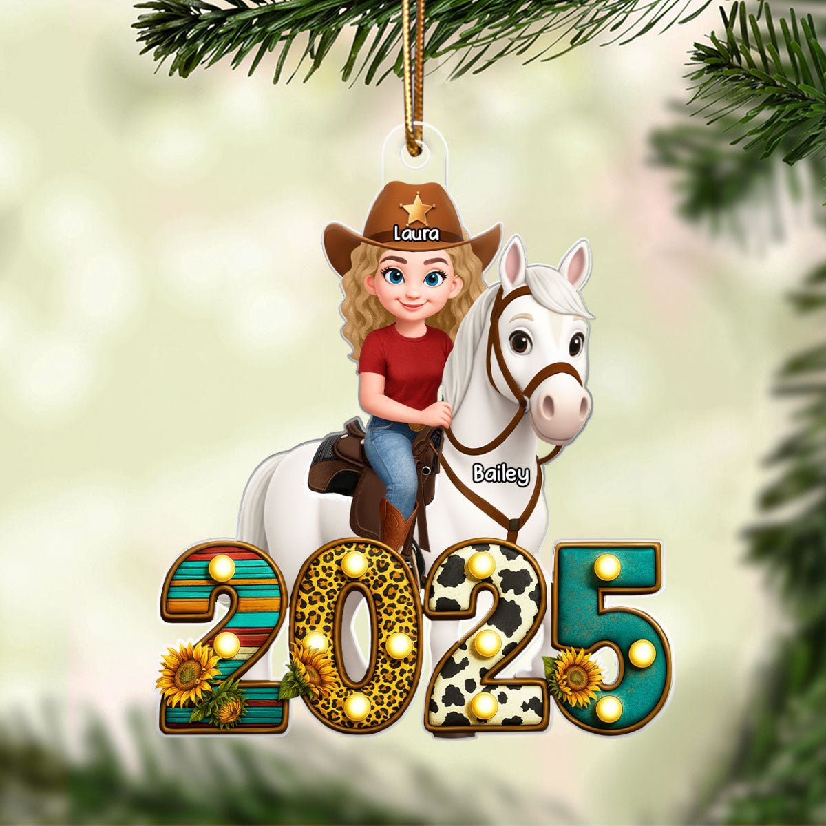 2025 Western Cowgirl And Her Horse 3D Effect - Personalized Acrylic Ornament