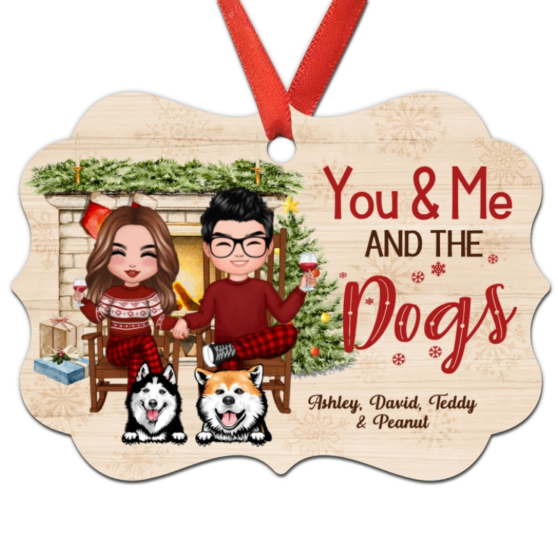 Couple And Dogs Fireplace Personalized Christmas Ornament
