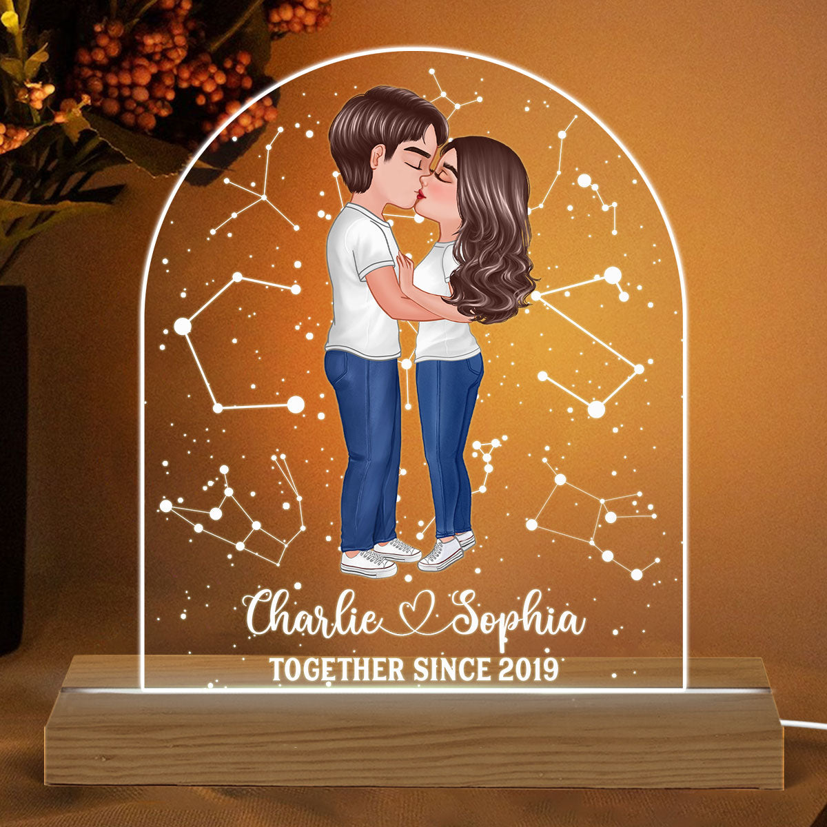 Couple Kissing Under Star Sky Gift For Couples Personalized Acrylic LED Night Light