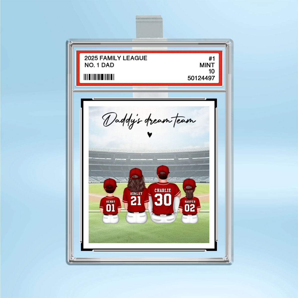 Baseball No. 1 Dad Man & Kids Sitting Trading Card Style Personalized Acrylic Car Visor Clip