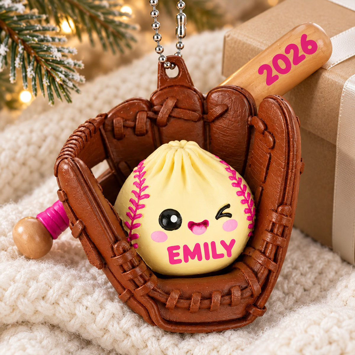 Custom Baseball Softball Cute Dumpling - Personalized 3D Baseball Figurine Ornament - Christmas Gift for Daughter, Son, Grandkids
