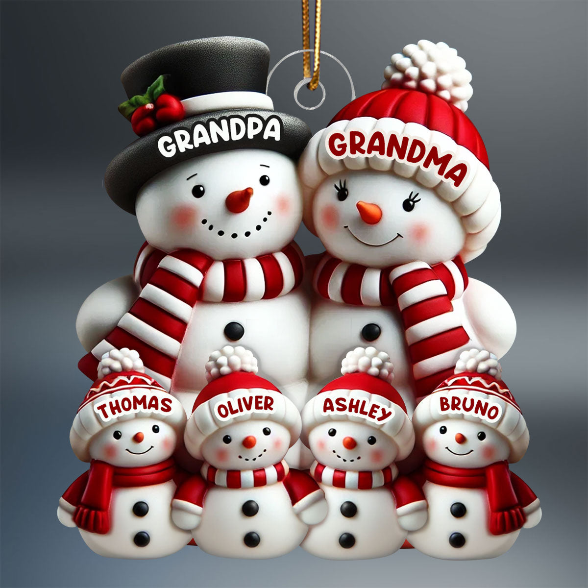 3D Effect Cute Snowman Family Christmas Decor - Personalized Acrylic Ornament