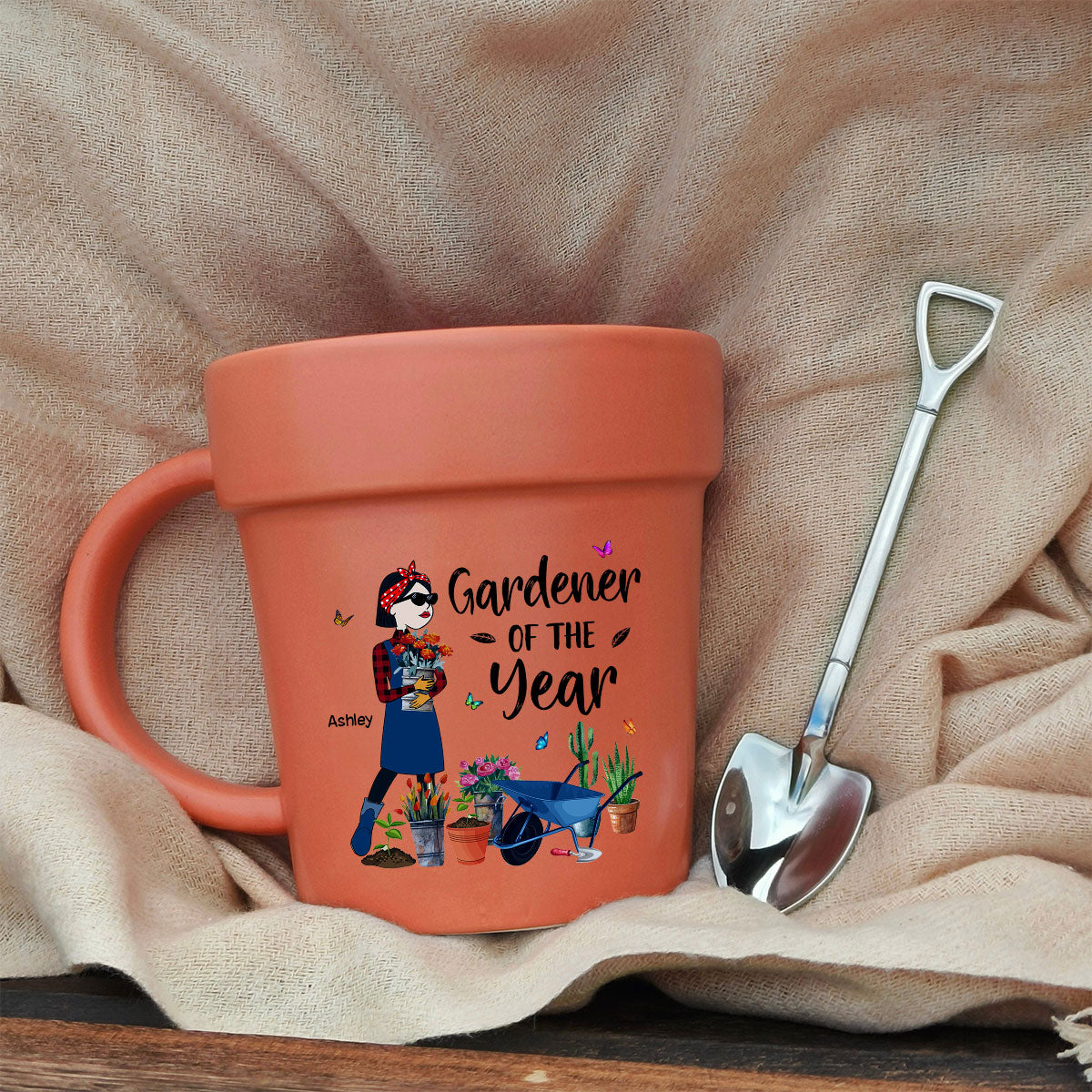 Gardener Of The Year Funny Cartoon Plant Lady Personalized Plant Pot Ceramic Mug