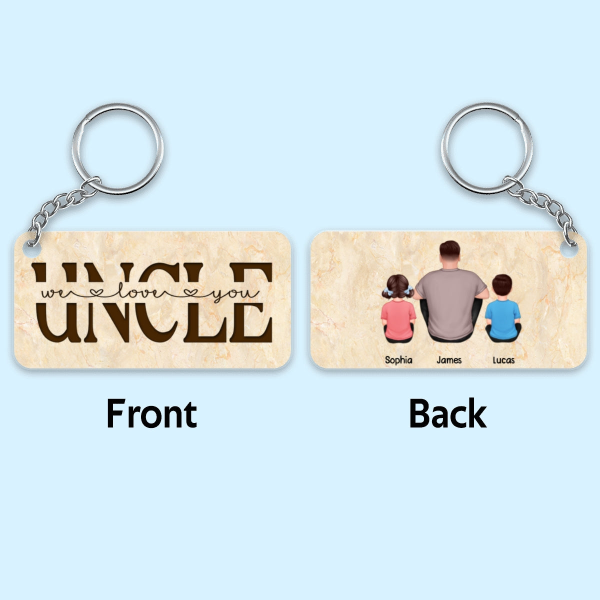 Best Uncle Ever Back View Man Kids Dog Cat Personalized Acrylic Keychain