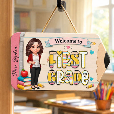 Trending First Grade With Teacher Welcome To Classroom - Personalized Wood Sign - Back To School, Classroom Decor