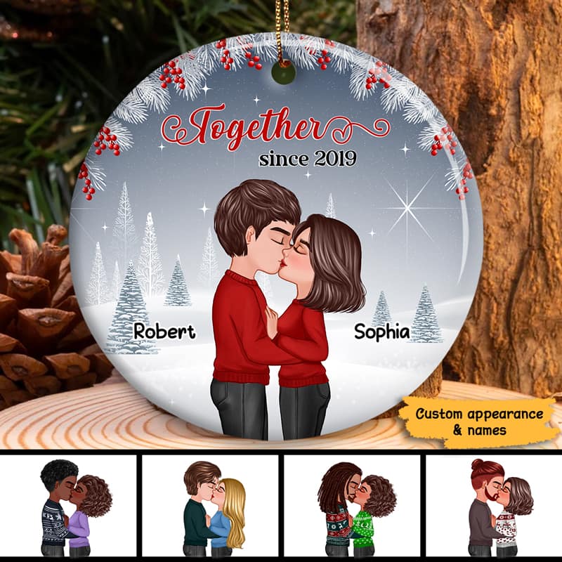 Couple Kissing In Winter Background Personalized Circle Ornament