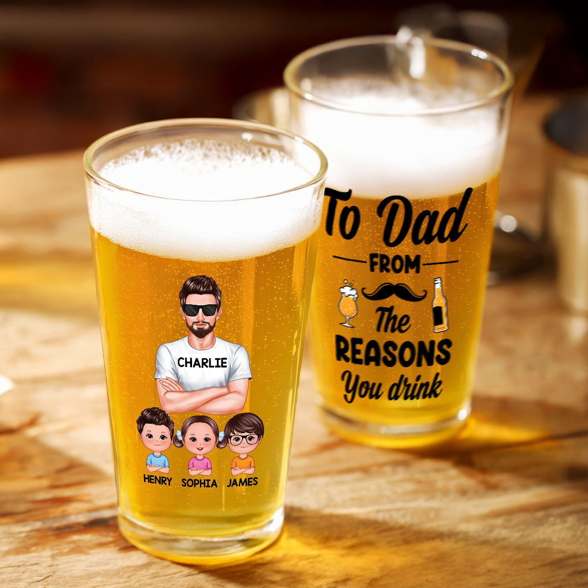 To Dad From The Reasons You Drink Personalized Beer Glass, Funny Birthday Gift For Dad