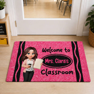 Teacher Beautiful Faux Glitter Effect Crayon Color Welcome To Classroom - Personalized Doormat - Back To School, Classroom Decor