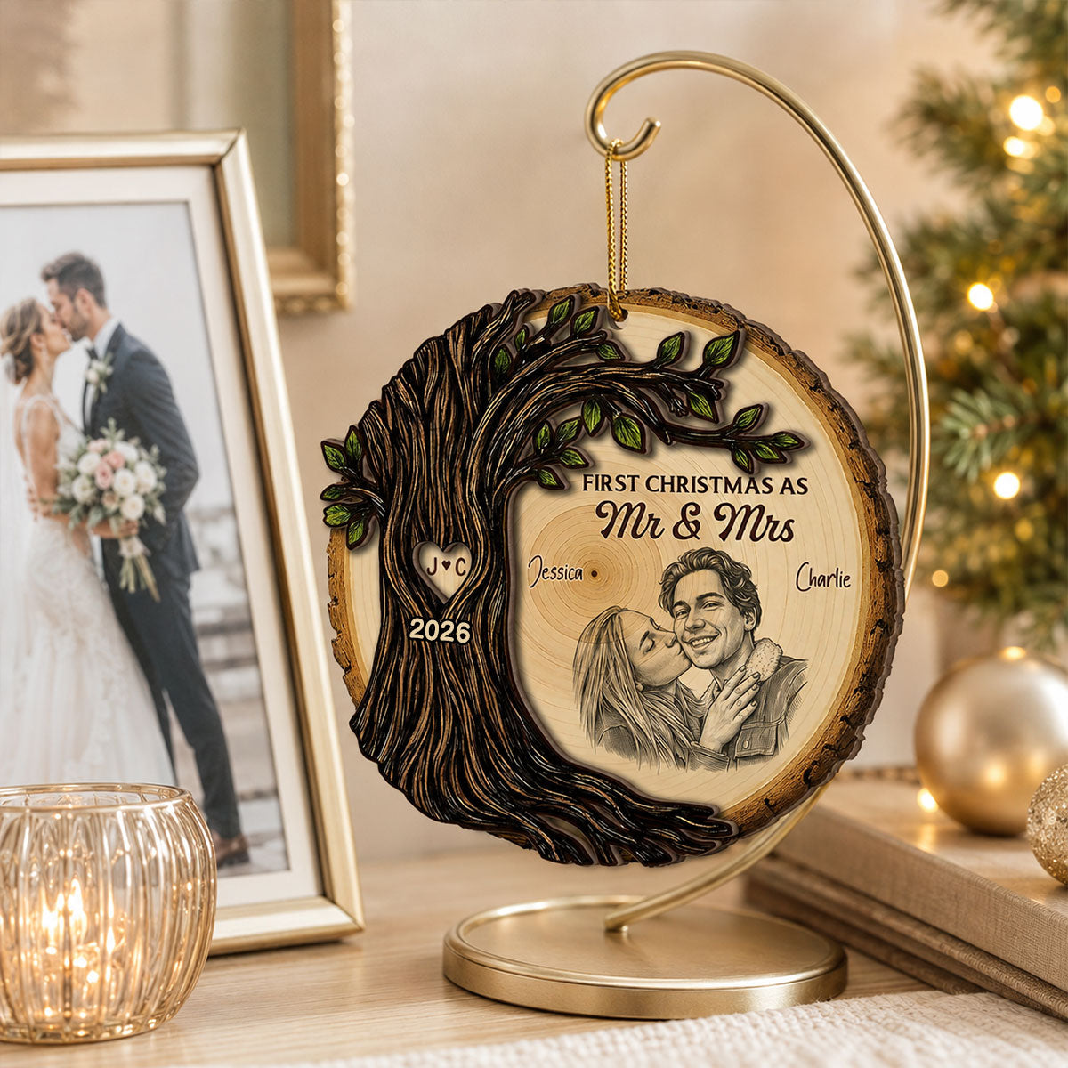 First Christmas As Mr Mrs Couple - Personalized 2-Layered Wooden Ornament - Christmas Gift For Married Couple