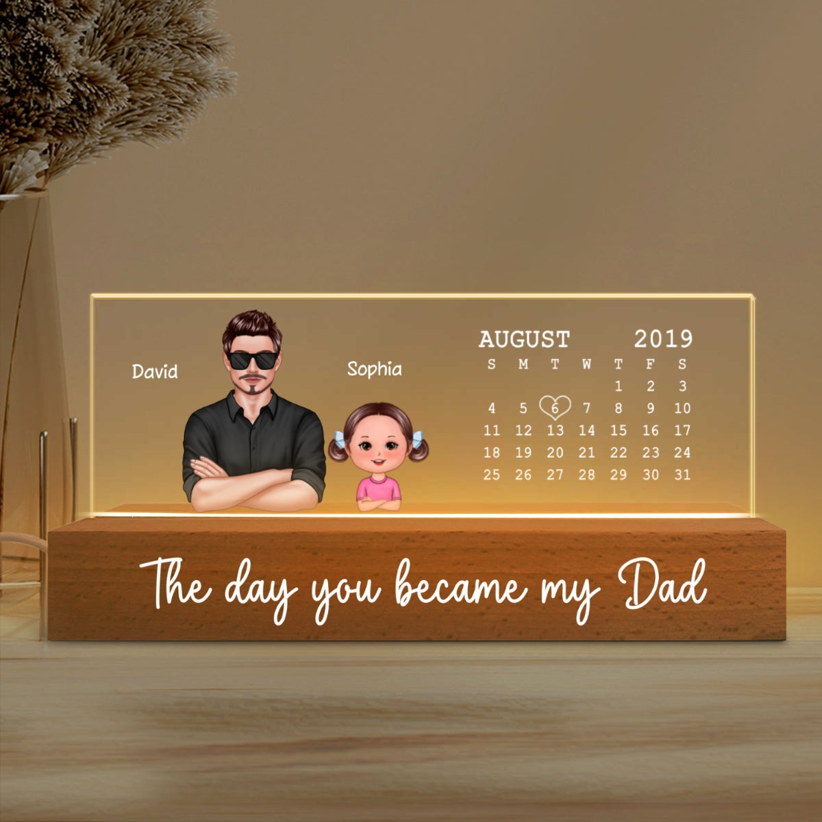 The Day You Became My Dad Calendar Date Personalized Acrylic Block LED Night Light, Perfect Father's Day Gift For Husband