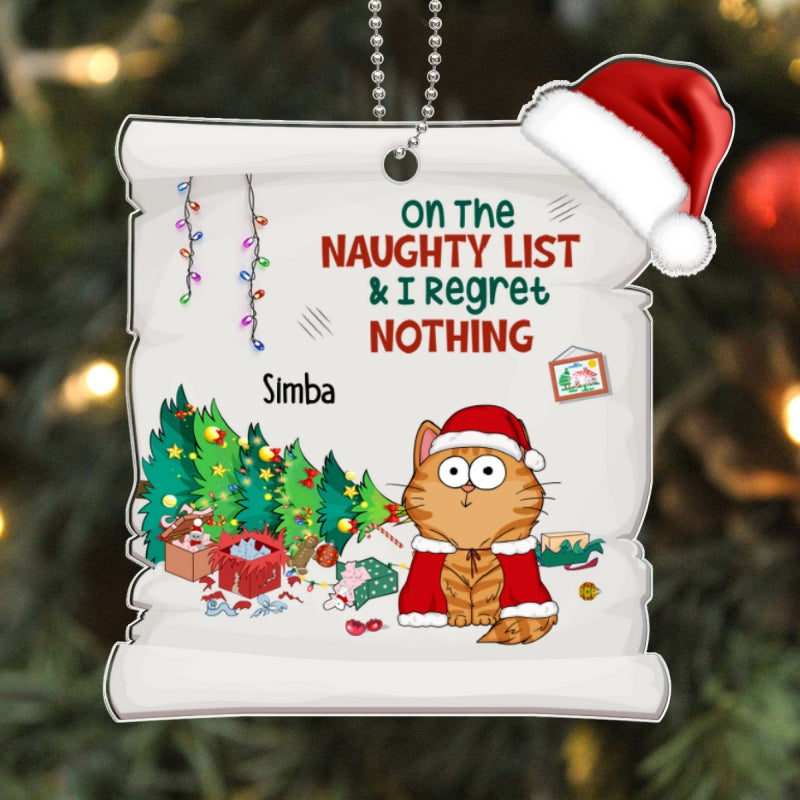 On The Naughty List & Regret Nothing Funny Cat Expression Personalized Acrylic Ornament