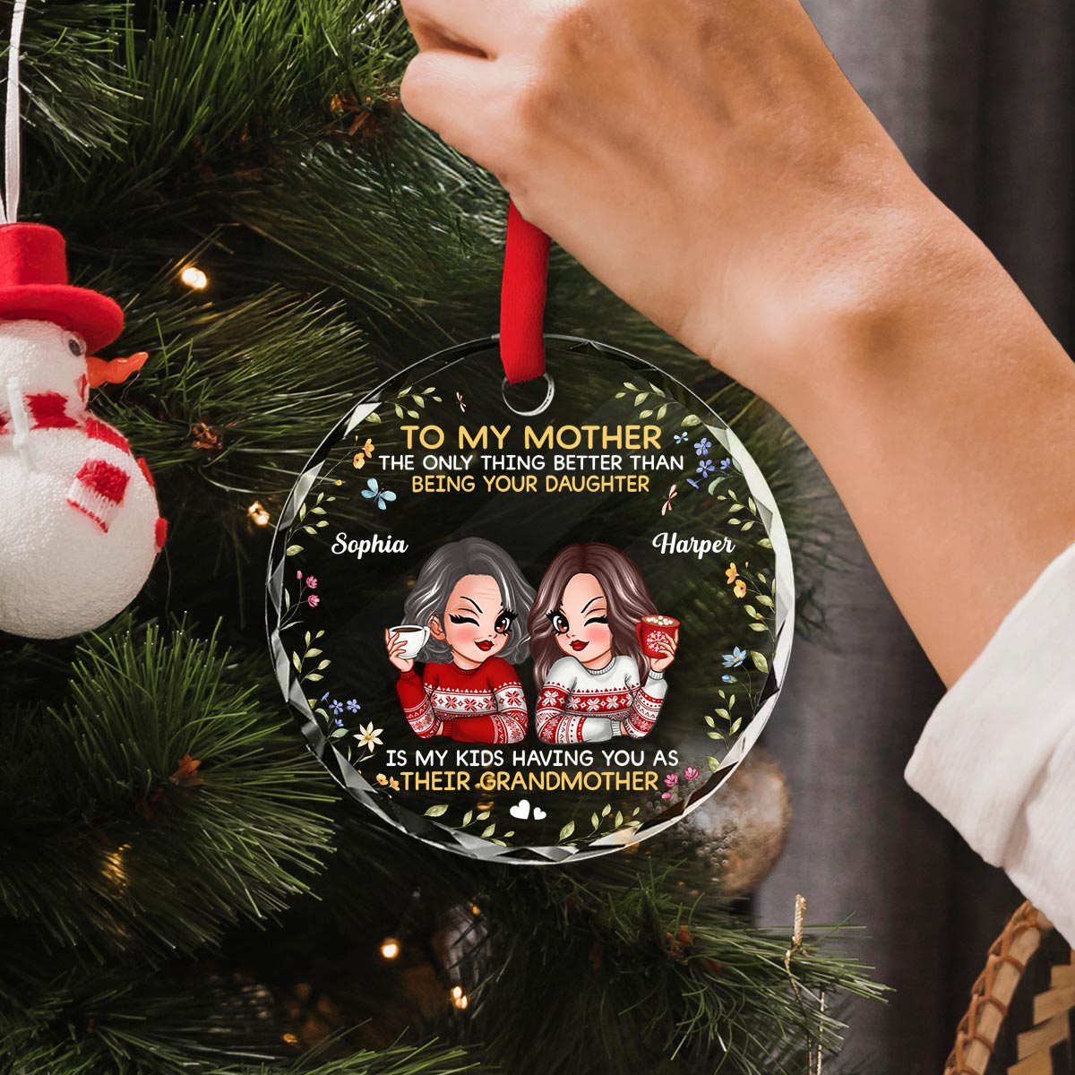 To My Mother Gift From Daughter My Kids Having You As Grandmother Personalized Glass Ornament
