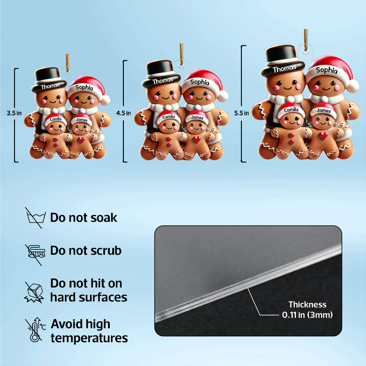 Gingerbread With Clothes Family Smooth Finish 3D Effect Personalized Acrylic Ornament