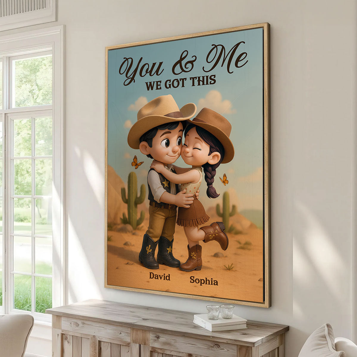 Cartoon Style Countryside Couple Cowboy Cowgirl Home Decor Personalized Vertical Poster