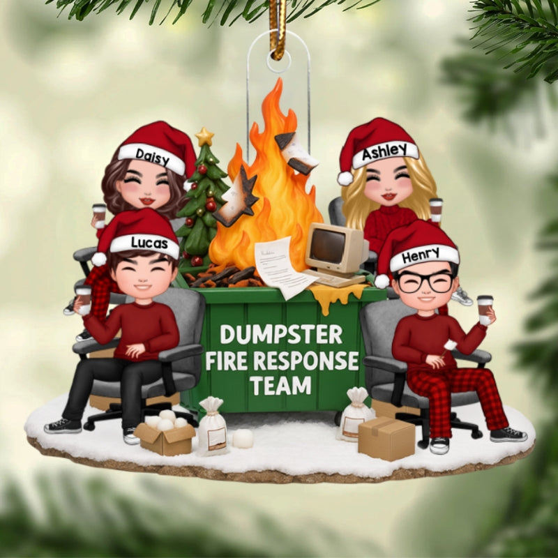 Funny Coworkers Christmas Dumpster Fire Response Team - Personalized Acrylic Ornament - Funny Holiday Gift for Coworkers