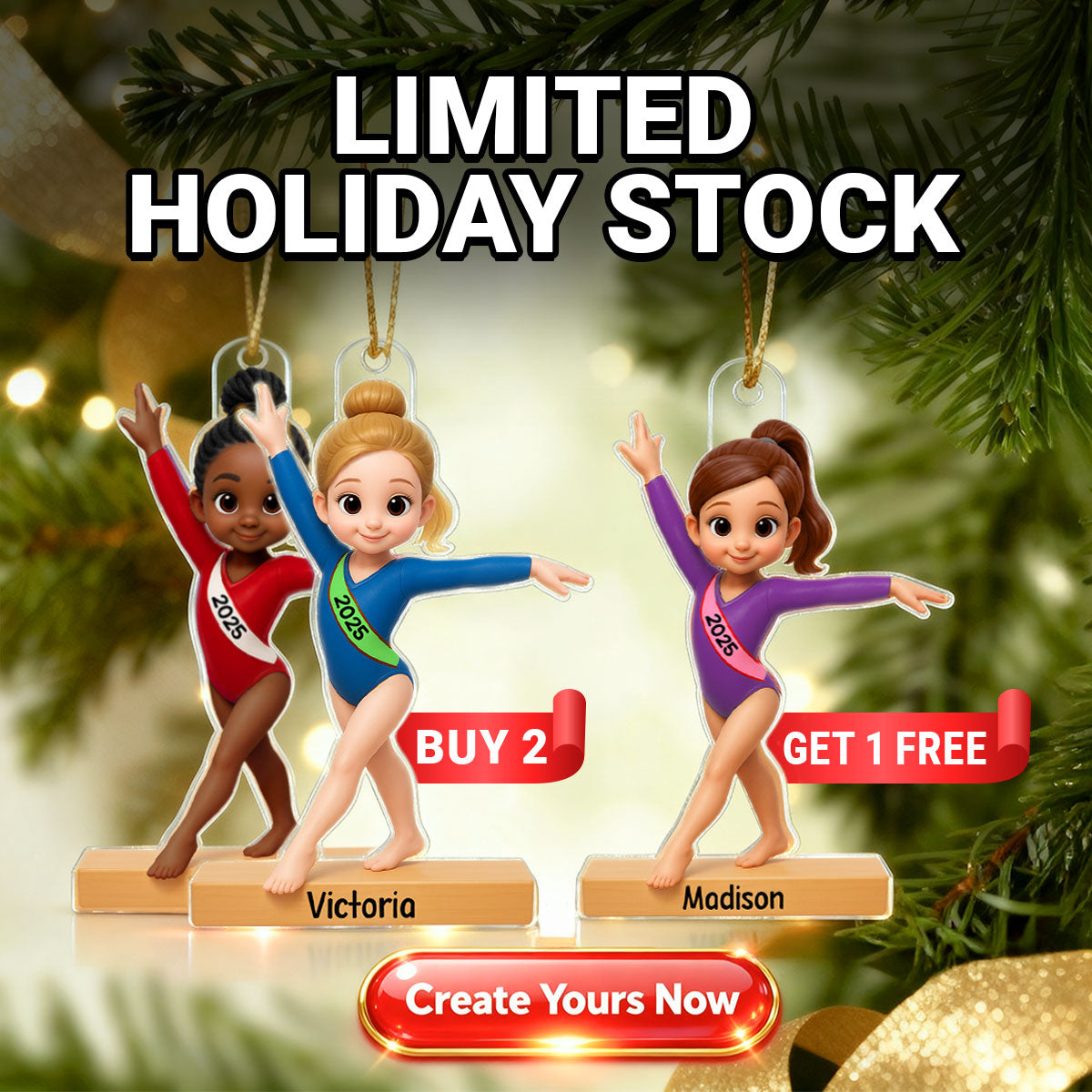 3D Effect Gymnastic Girl - Personalized Acrylic Ornament - Christmas Gift For Daughter Granddaughter