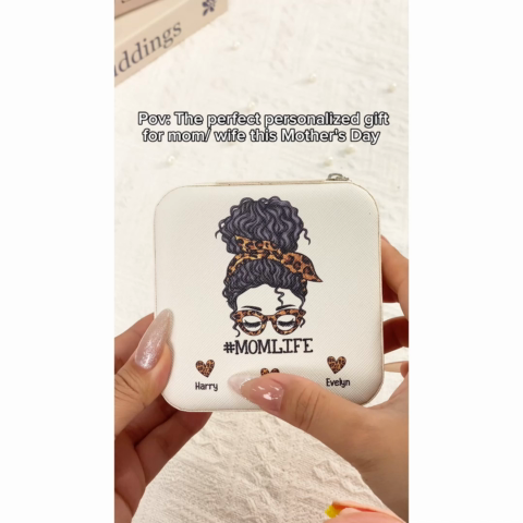 Mom Life Messy Bun Personalized Jewelry Box, Gift For Mom, Grandma