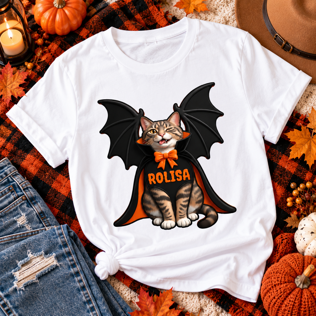 Custom Dog Cat Vampire - Personalized Shirt - Spooky Rustic Halloween Porch Decoration