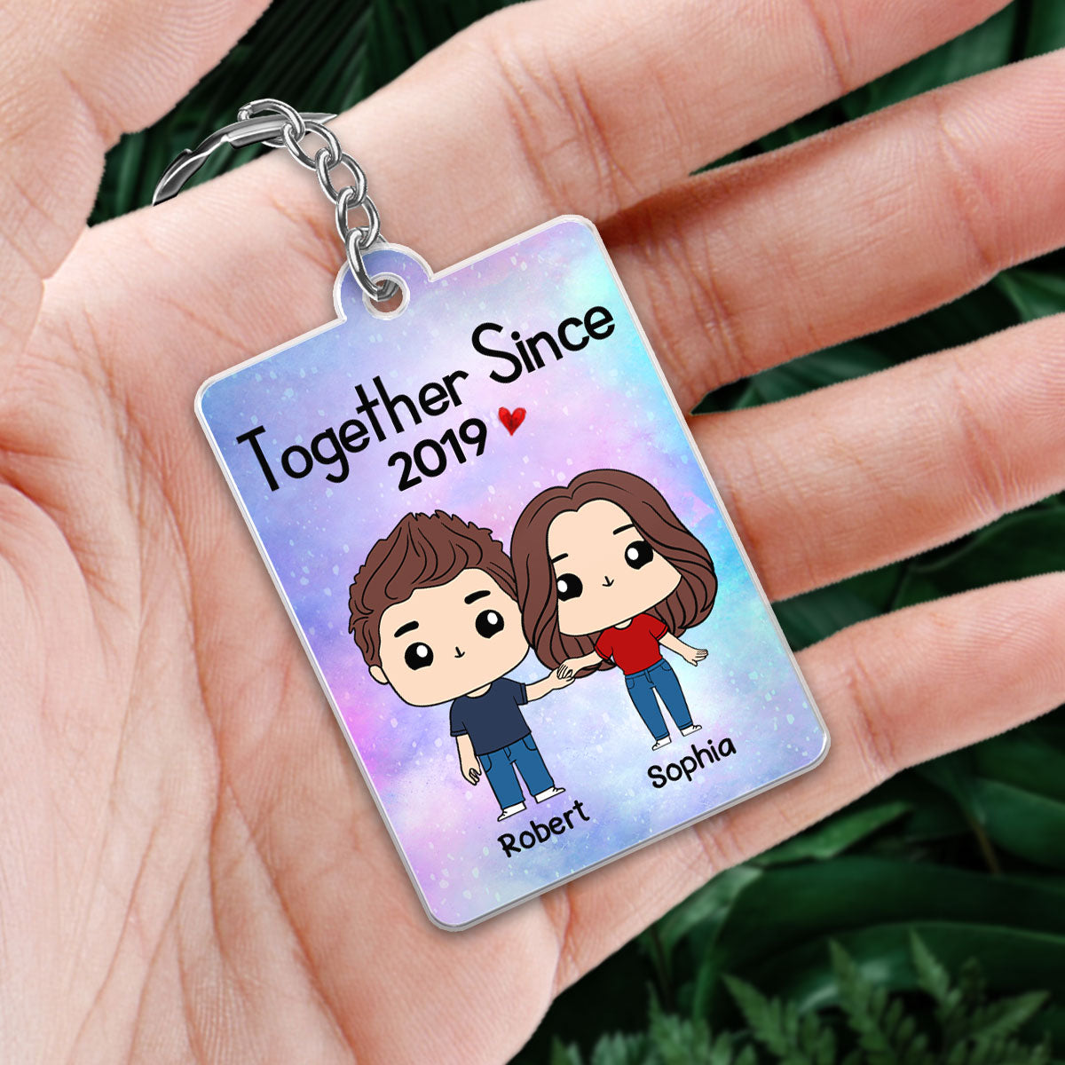Chibi Couple Square Face Together Since Favorite Song QR Code Personalized Acrylic Keychain