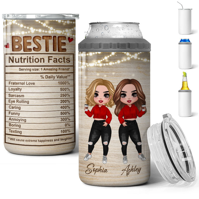 Bestie Sister Nutrition Fact Perfect Gift For Best Friends Personalized Multi-use Tumbler 4 In 1 Can Cooler