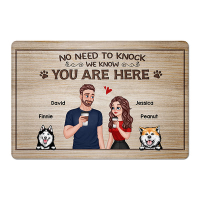 No Need To Knock Cartoon Couple & Dogs Personalized Doormat