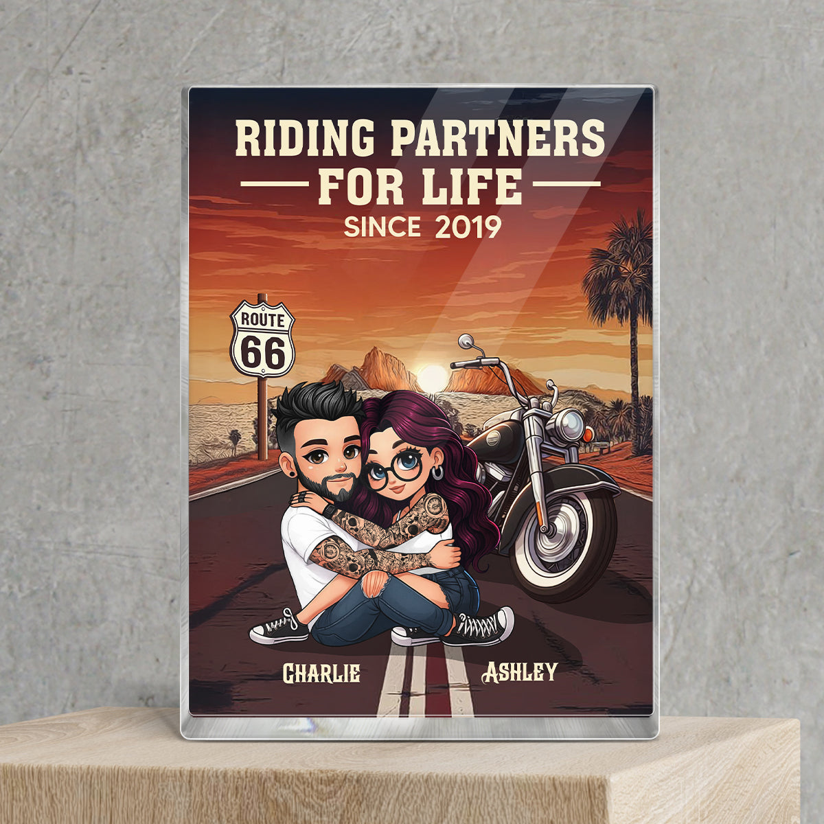 Bikers Couple Riding Partners for Life Personalized Acrylic Block Plaque, Gift for him, Gift for her