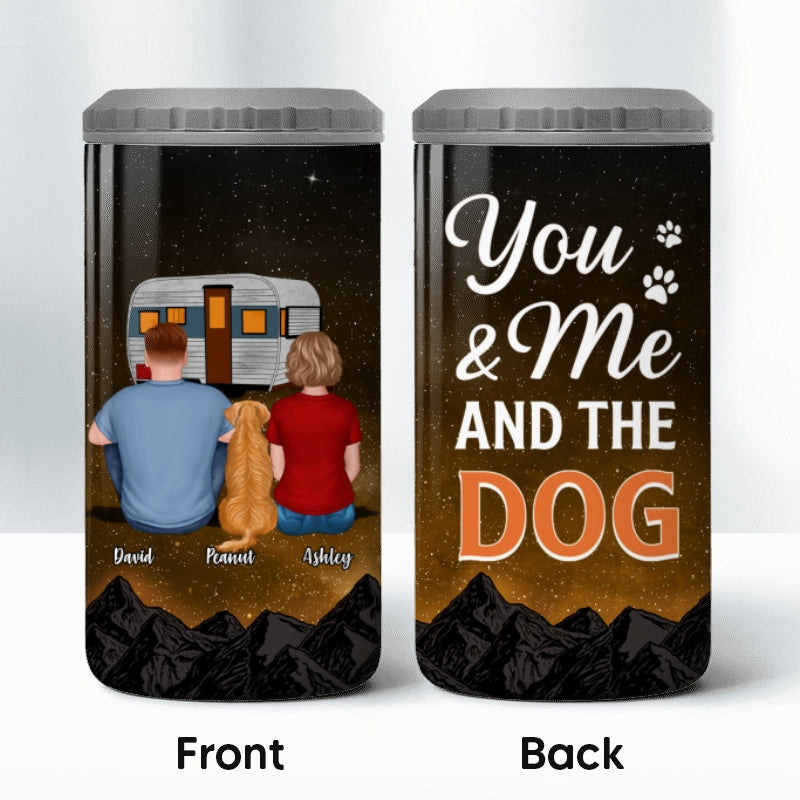 Couple And Dogs Camping Multi-Use Tumbler - Personalized 4 In 1 Can Cooler - Gift For Camping Lovers, Dog Mom, Dog Dad