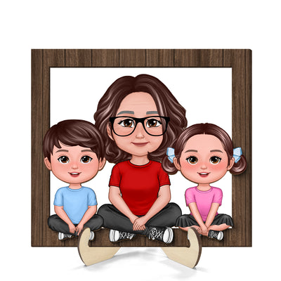 Grandma Grandkids Crossed Legs Frame Personalized 2-Layer Wooden Plaque