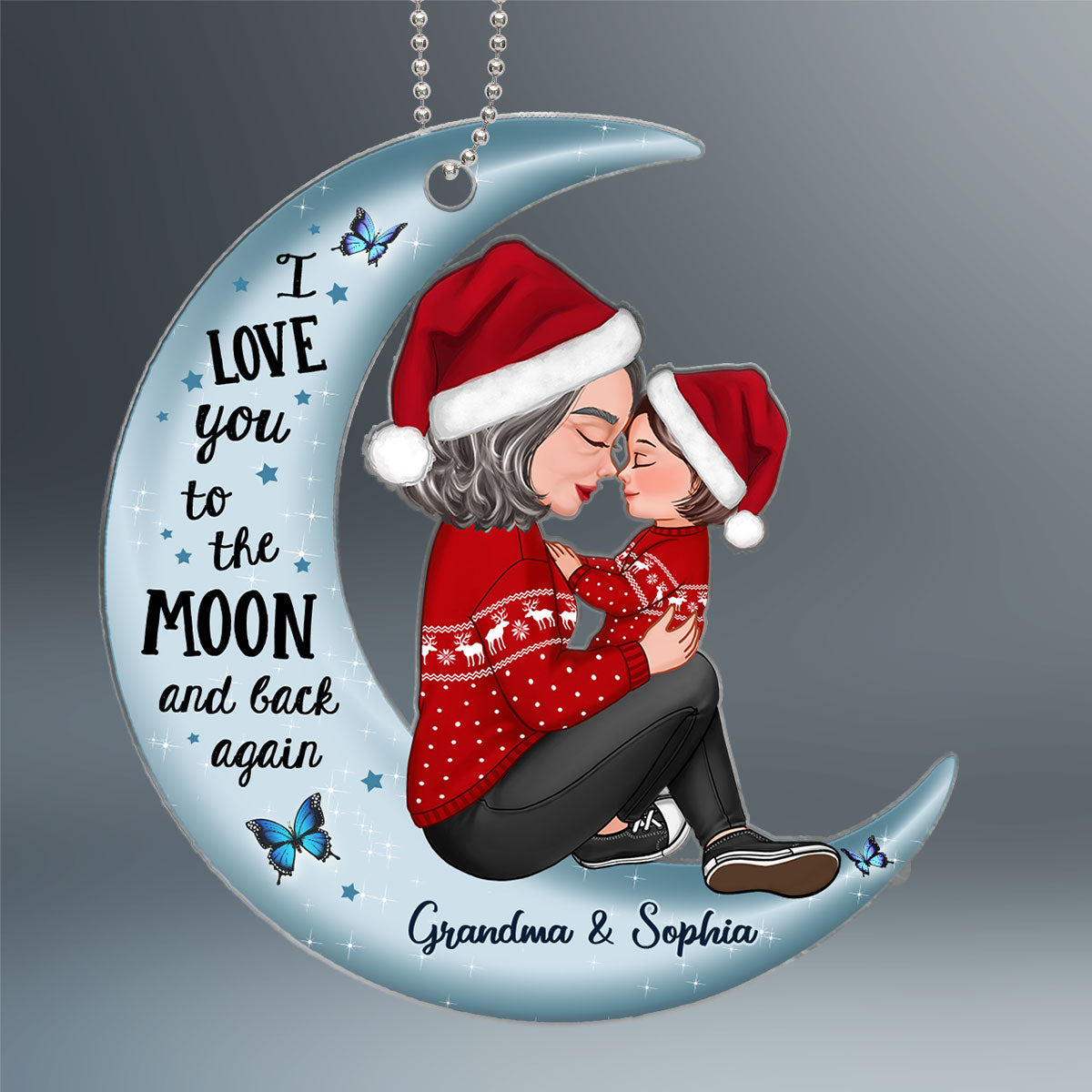 Grandma Holding Kid On Moon Gift For Grandson Granddaughter Personalized Acrylic Ornament