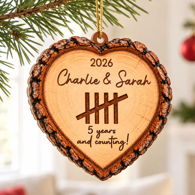 Years and Counting Rustic Heart Wood Slice - Personalized Wooden Ornament – Custom Anniversary Keepsake Gift for Couples