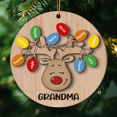 Christmas Grandma Reindeer Personalized 2-Layer Wooden Ornament, Gift For Grandma