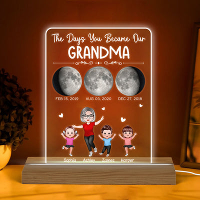 The Days You Became Our Grandma Moon Phase Art Personalized Acrylic Plaque With Warm LED Night Light