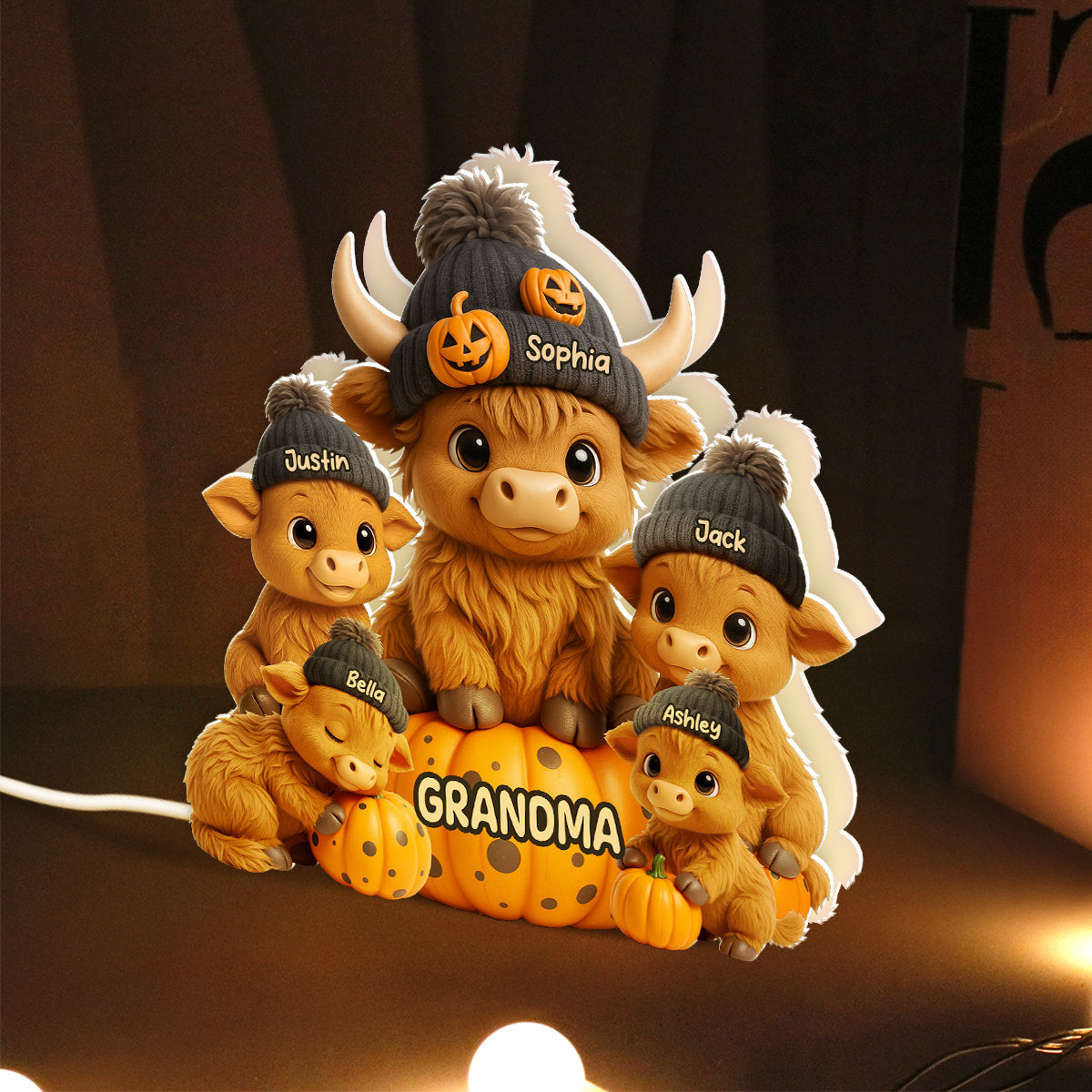 Mama Cow Personalized Light Box, Cozy Fall Vibe Halloween Decor for Mom, Grandma