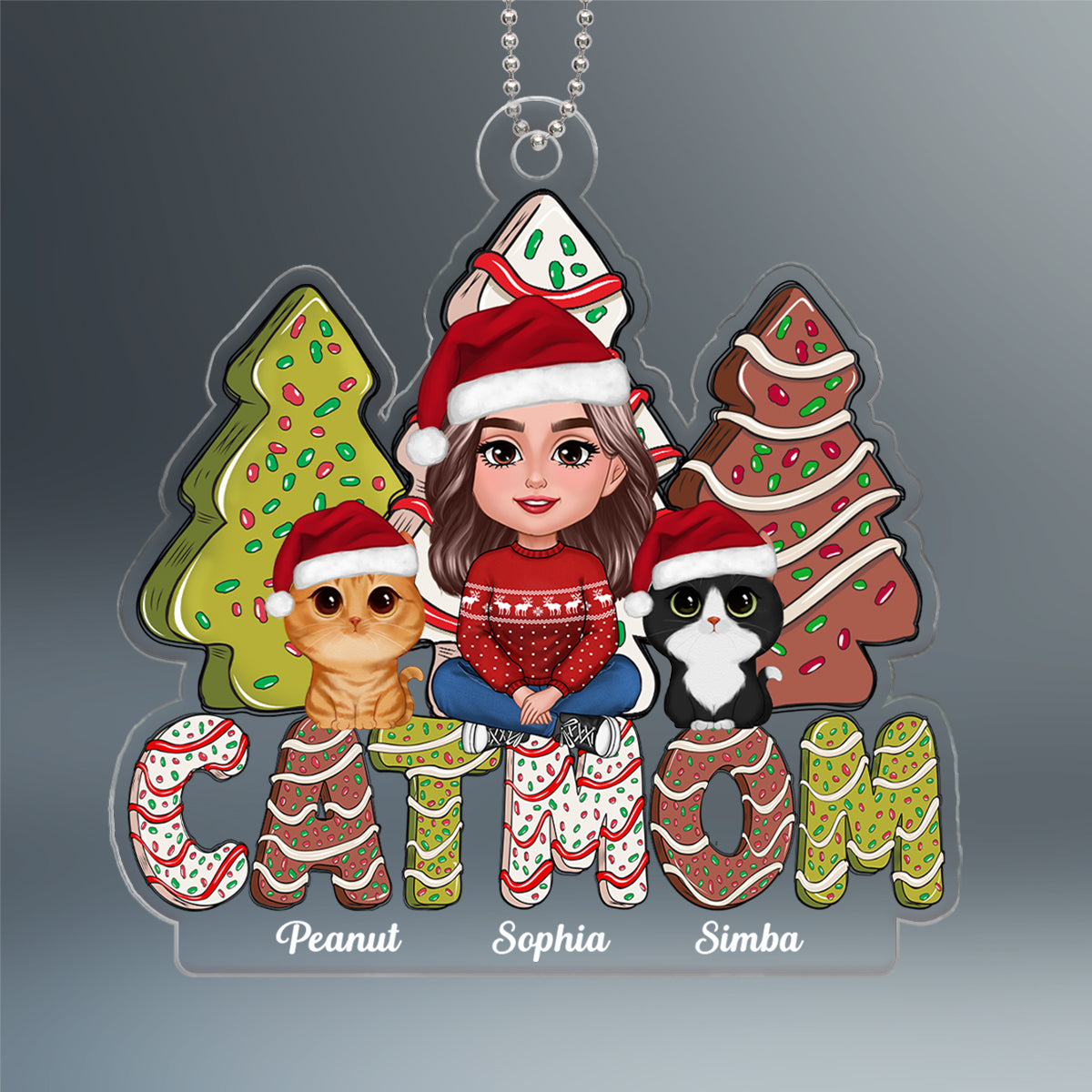 Cat Mom Sitting Christmas Tree Cake Christmas Gifts Personalized Acrylic Ornament