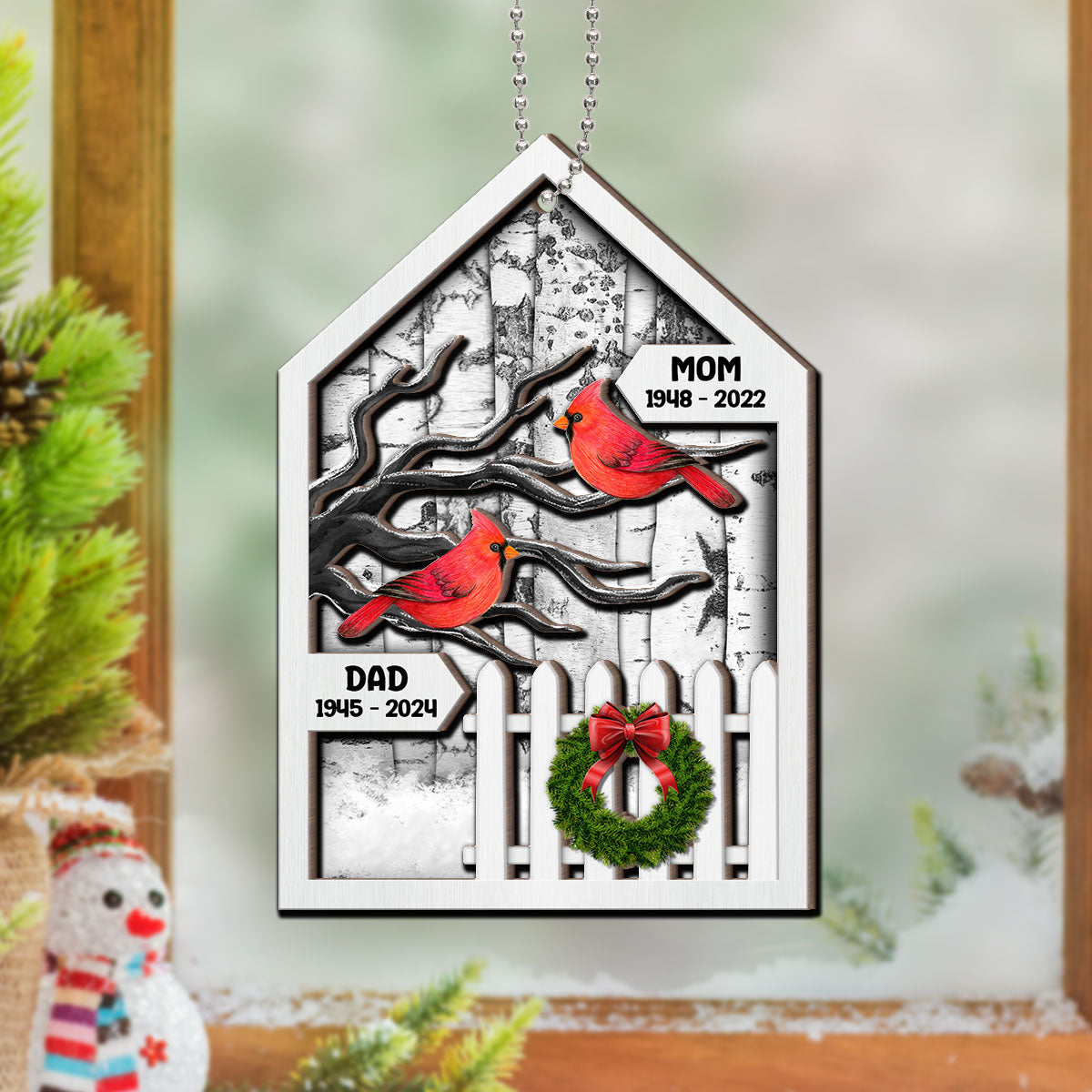 Birch Tree Memorial Christmas Personalized 2-Layer Wooden Ornament, Christmas Decoration