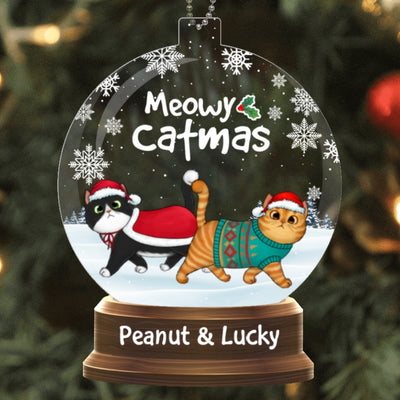 Cat Christmas Walking In The Snow Globe Personalized Acrylic Ornament