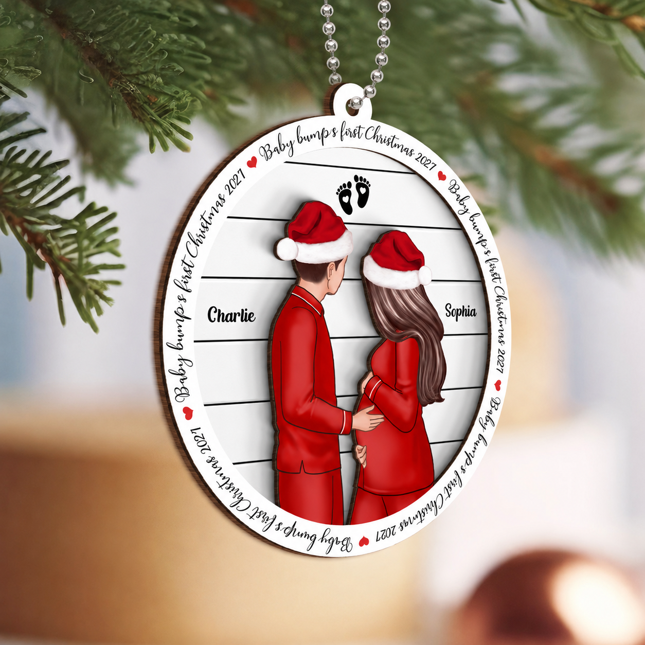 Baby Bump's First Christmas, Growing Family, Personalized Pregnancy 2-Layer Wooden Ornament