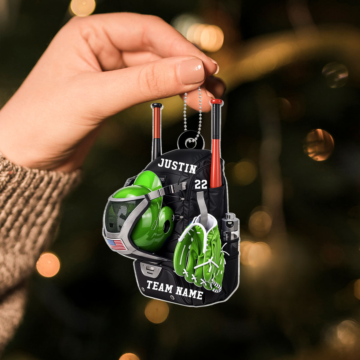 Personalized Baseball Softball Bag Personalized Acrylic Christmas Ornament, Baseball Player Name and Number, Custom Baseball Team Gifts