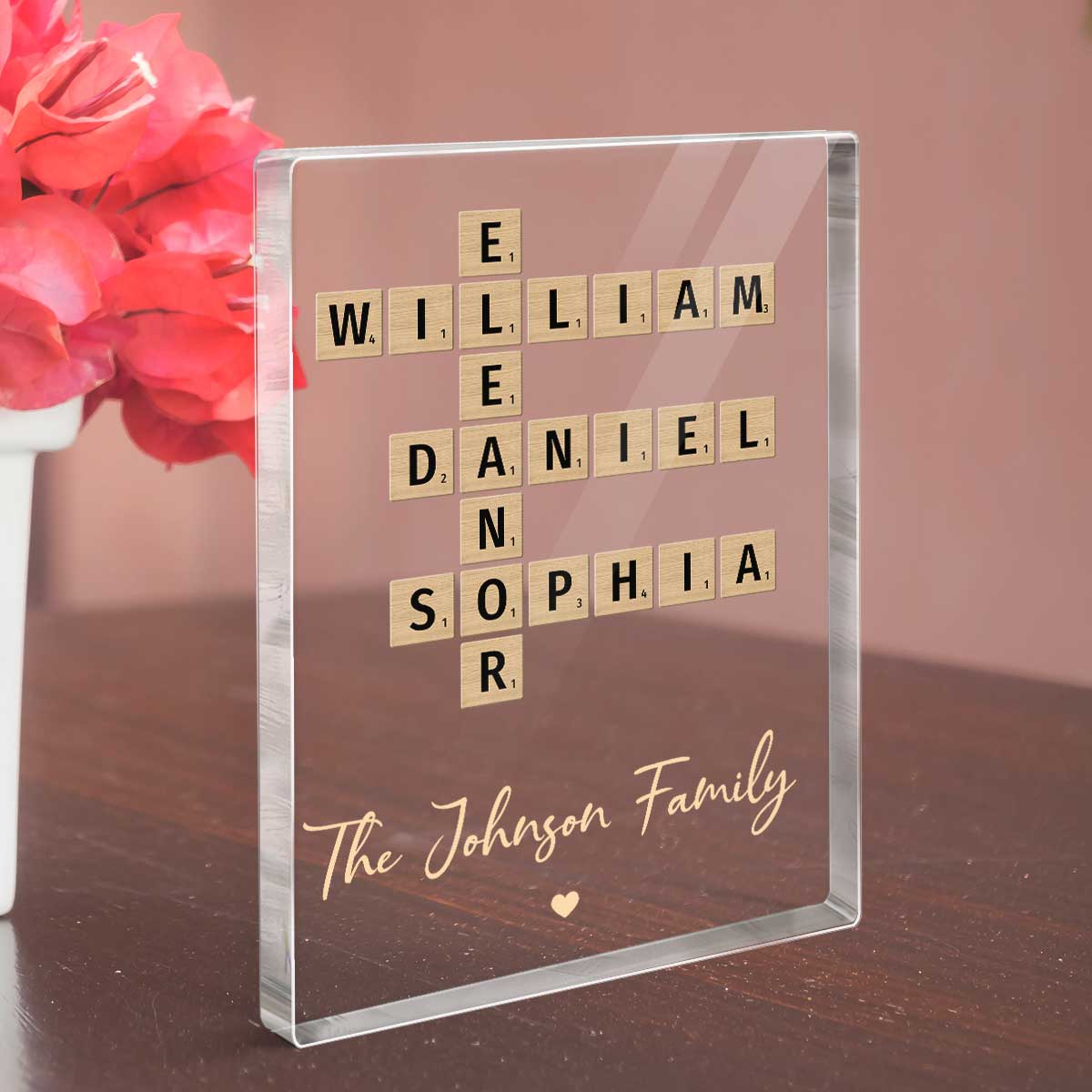 Family Crossword Art Created In A Moment, Treasured Forever - Personalized Acrylic Block Plaque