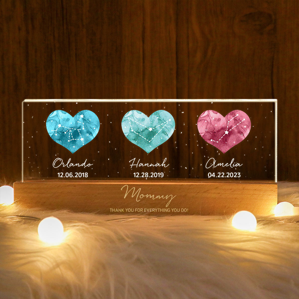 Birthstone Constellations Personalized Acrylic Block LED Night Light, Valentine's Day Gift, Grandparents Day Gift, Gift for Her, Mom Gift, For Grandma