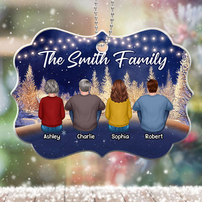 Family Sitting In Christmas Night Personalized Acrylic Ornament