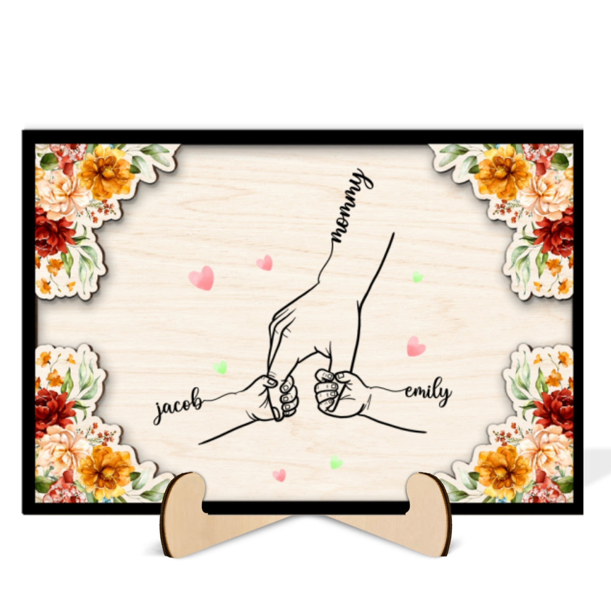 Mom Holding Children Hands Personalized 2-Layer Wooden Plaque