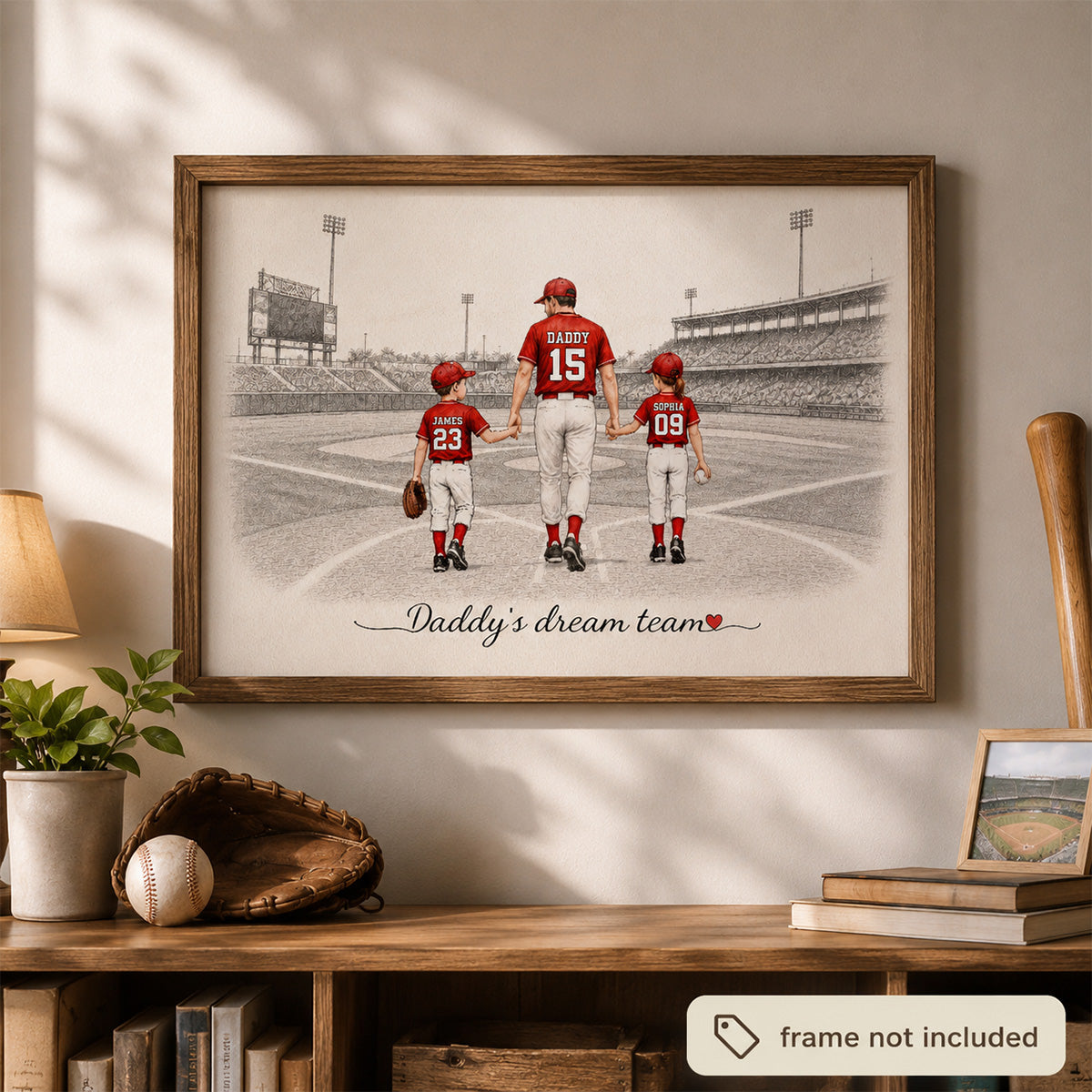 Vintage Baseball Dad And Kids Walking - Personalized Poster - Father's Day gift for Dad, Husband