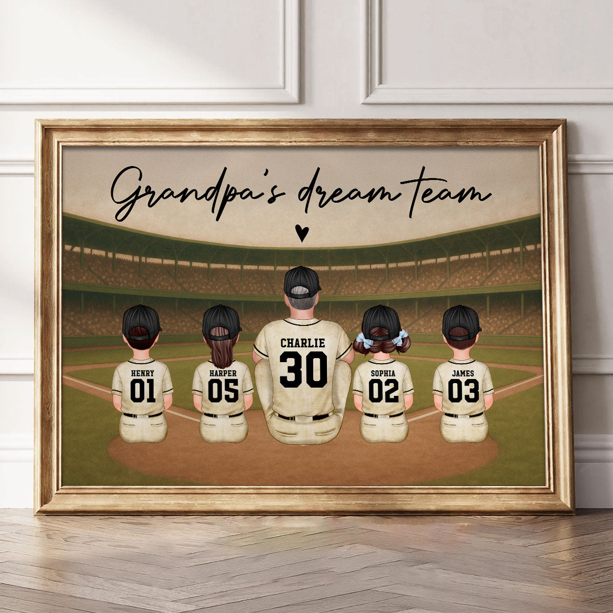 Retro Vintage Baseball Grandpa's Dream Team Personalized Poster| Unique Father's Day Gift For Grandpa