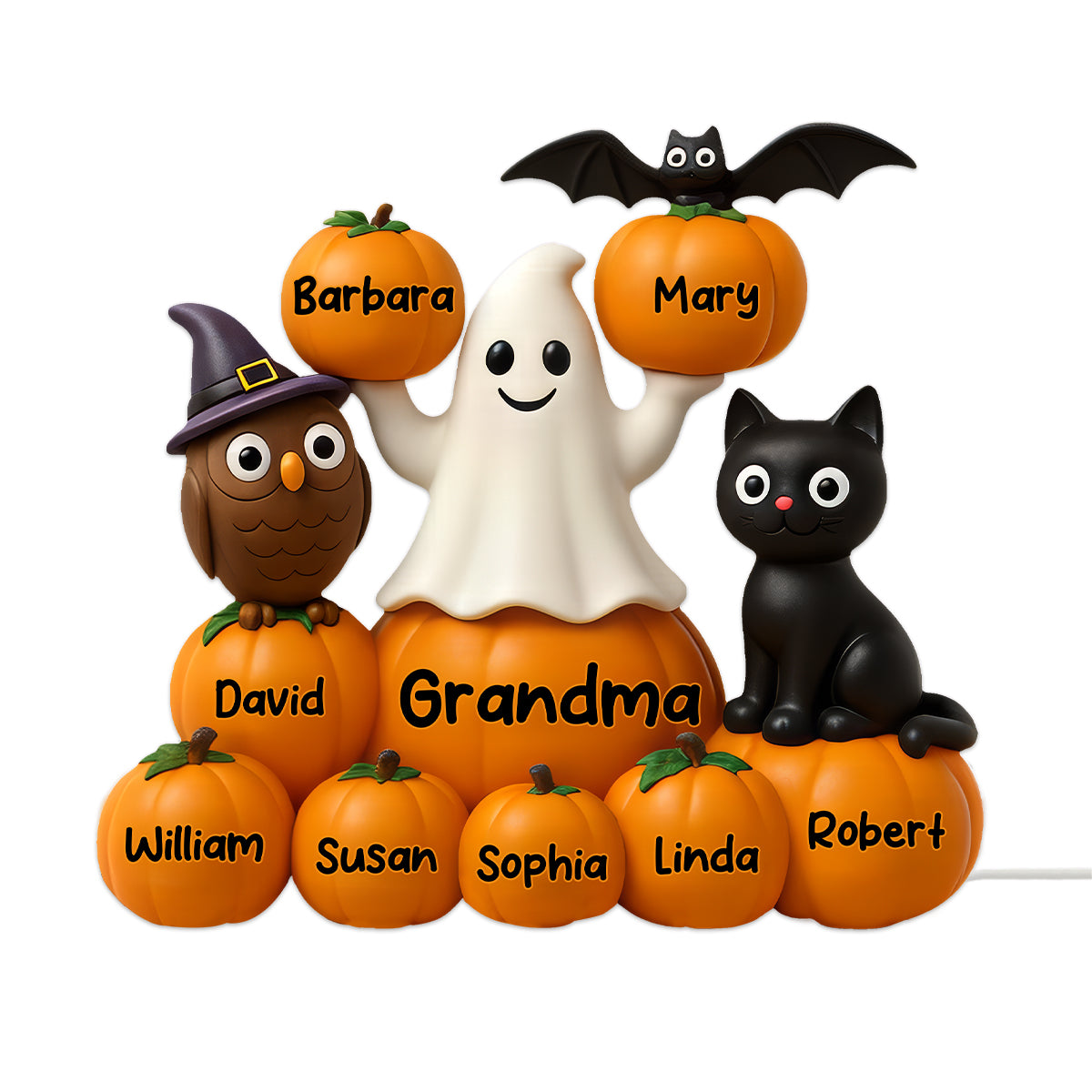 3D Effect Halloween Grandma Pumpkins Kids Names Personalized LED Light Box