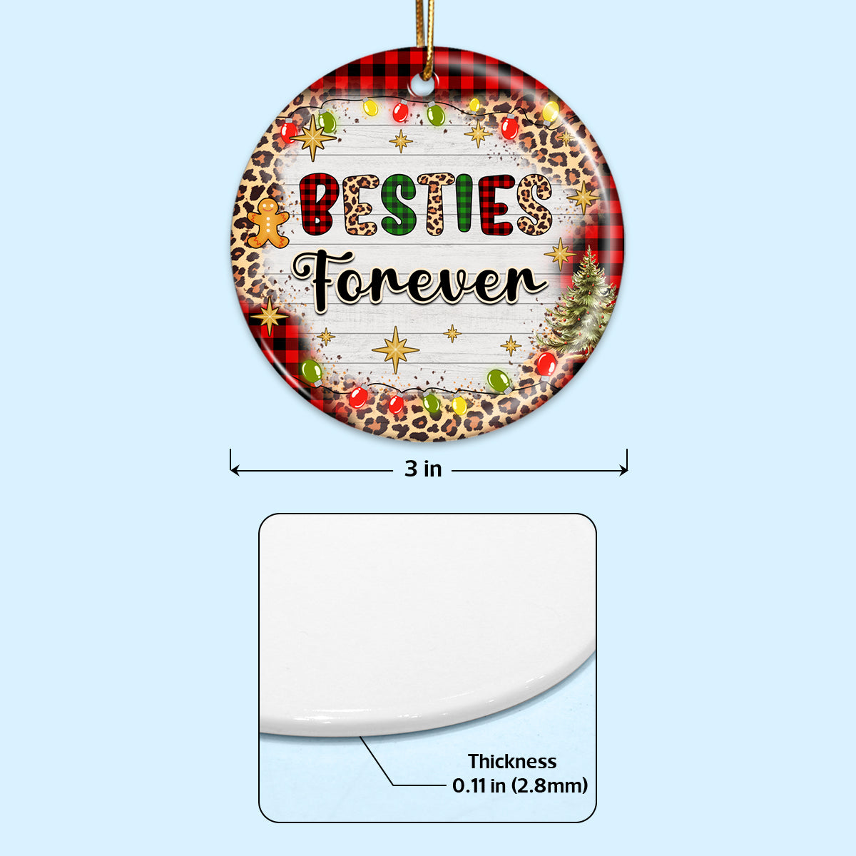 Checkered And Leopard Besties Sisters Sitting Personalized Double Sided Circle Ornament